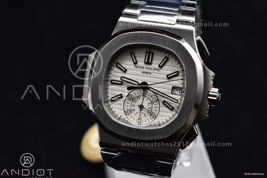 Mod Stk PPF Date Nautilus SS SS A7750 435 Wht Chrono 5980 Cozy 0325